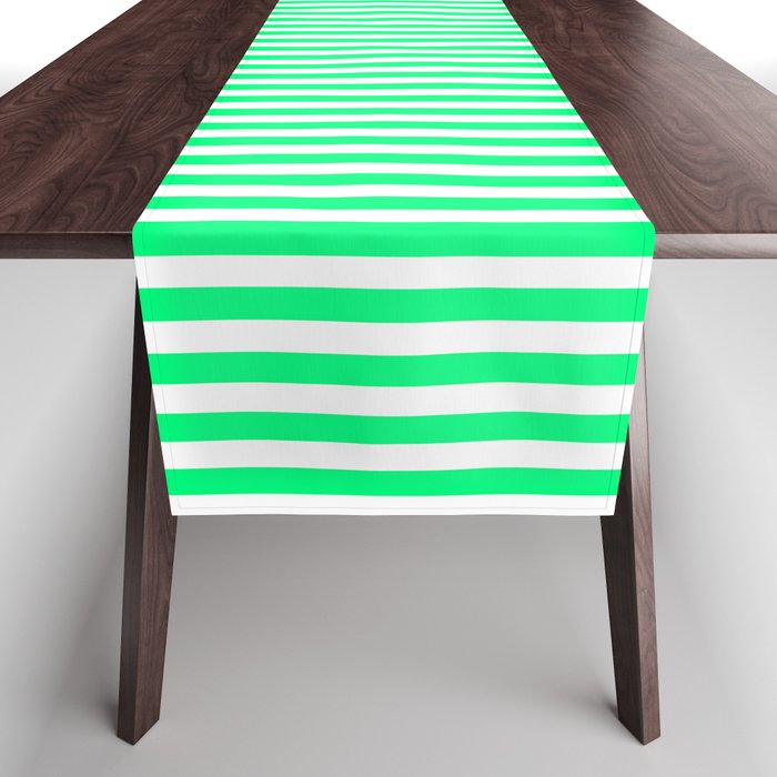 Spring Green and White Vertical Stripe Pattern for Crisp Interior Design Table Runner Gallery Image 1
