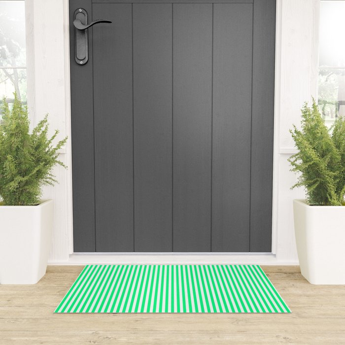 Spring Green and White Vertical Stripe Pattern for Crisp Interior Design Welcome Mat Gallery Image 3
