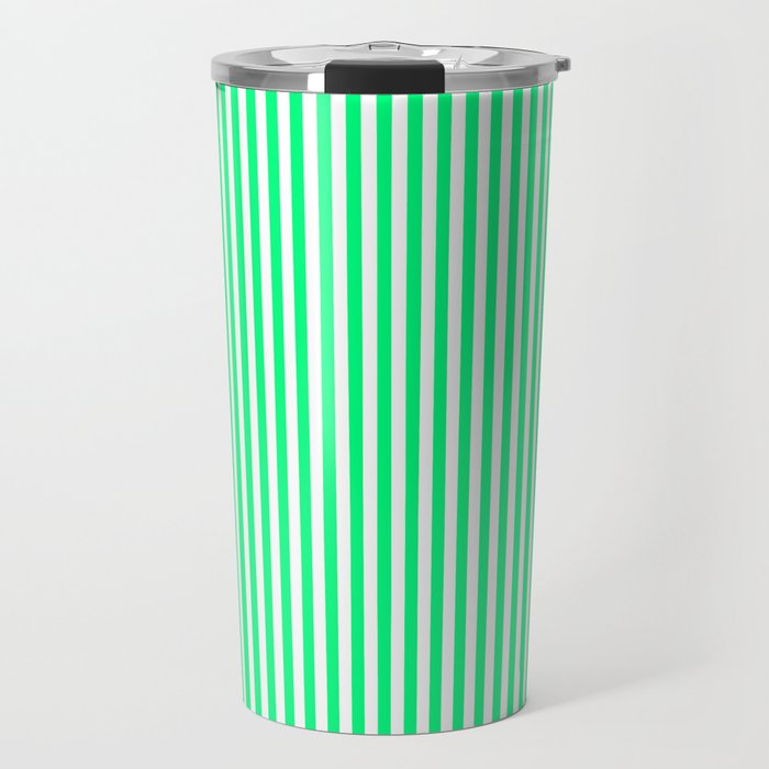 Spring Green and White Vertical Stripe Pattern for Crisp Interior Design Travel Mug Gallery Image 1
