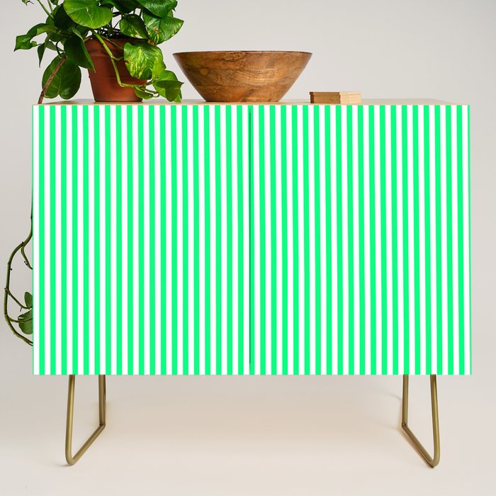 Spring Green and White Vertical Stripe Pattern for Crisp Interior Design Credenza Gallery Image 1