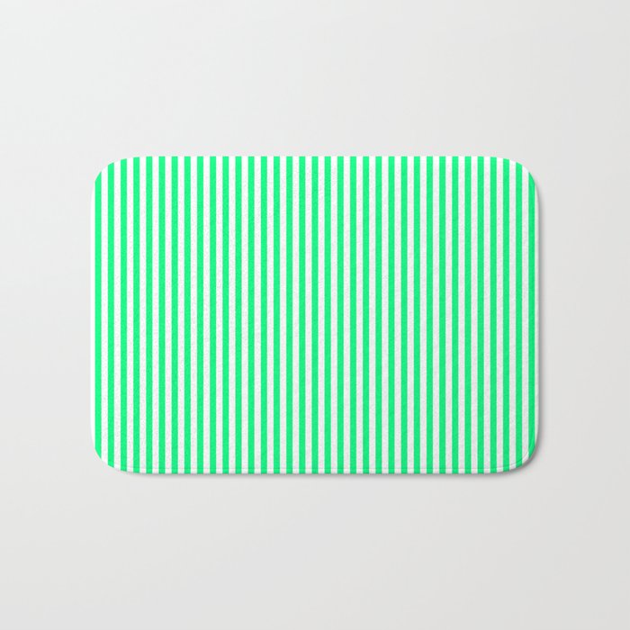 Spring Green and White Vertical Stripe Pattern for Crisp Interior Design Bath Mat Gallery Image 1