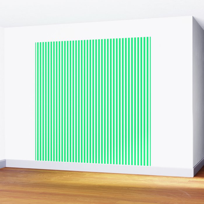 Spring Green and White Vertical Stripe Pattern for Crisp Interior Design Wall Mural Gallery Image 2