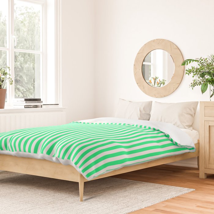 Spring Green and White Vertical Stripe Pattern for Crisp Interior Design Duvet Cover Gallery Image 2