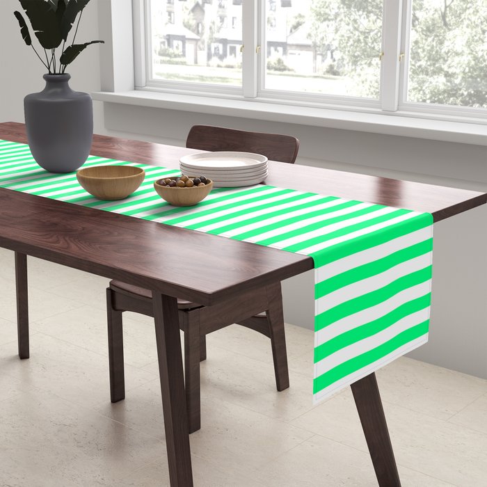 Spring Green and White Vertical Stripe Pattern for Crisp Interior Design Table Runner Gallery Image 2