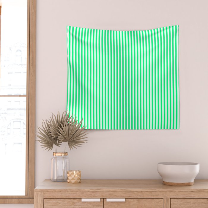 Spring Green and White Vertical Stripe Pattern for Crisp Interior Design Wall Tapestry Gallery Image 2