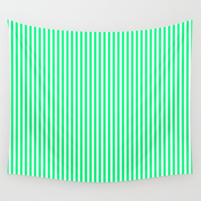 Spring Green and White Vertical Stripe Pattern for Crisp Interior Design Wall Tapestry Gallery Image 1