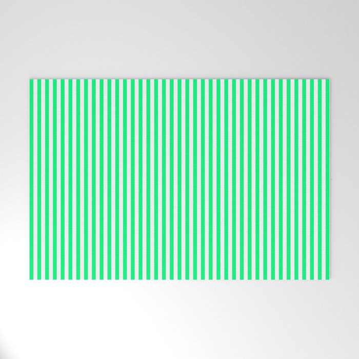 Spring Green and White Vertical Stripe Pattern for Crisp Interior Design Welcome Mat Gallery Image 1