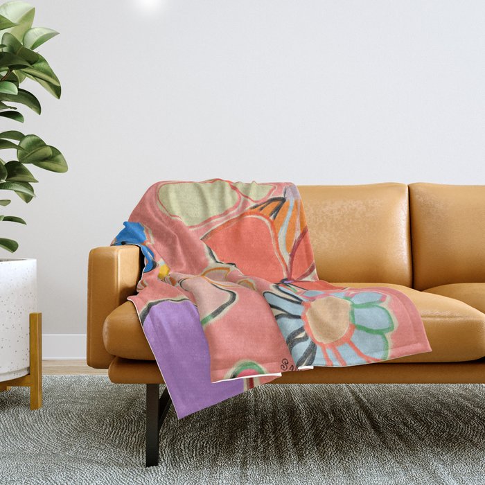 VINTAGE GARDEN PEACH Throw Blanket Gallery Image 1