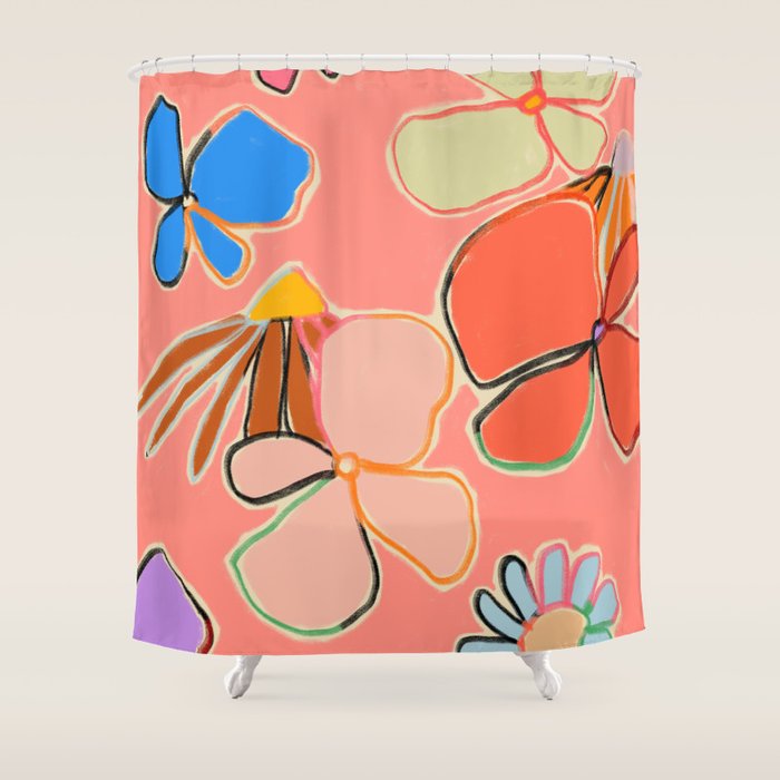 VINTAGE GARDEN PEACH Shower Curtain Gallery Image 1