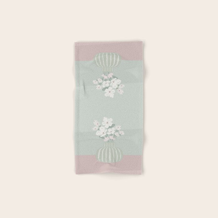 Wildflower bouquet in vase illustration - muted green, dusty pink and beige flowers Bath Towel Gallery Image 1