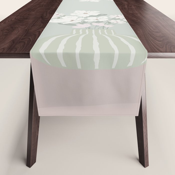 Wildflower bouquet in vase illustration - muted green, dusty pink and beige flowers Table Runner Gallery Image 1