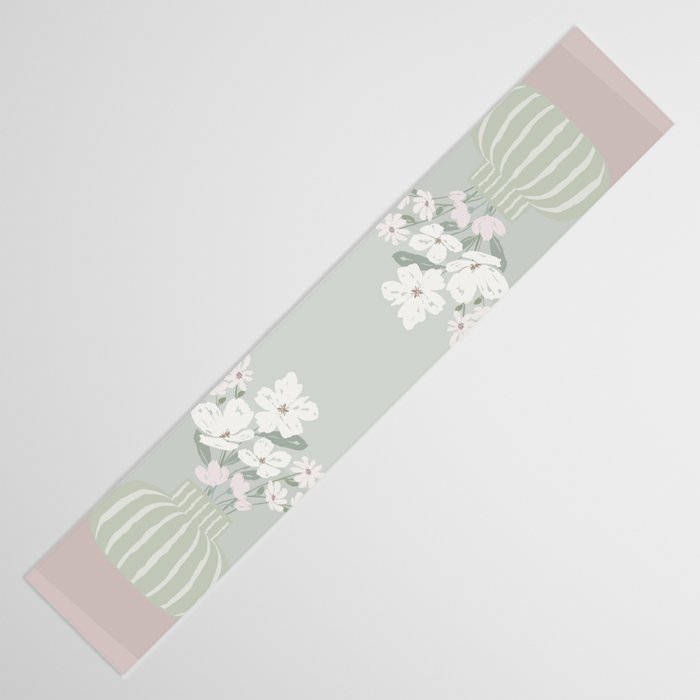 Wildflower bouquet in vase illustration - muted green, dusty pink and beige flowers Table Runner Gallery Image 3