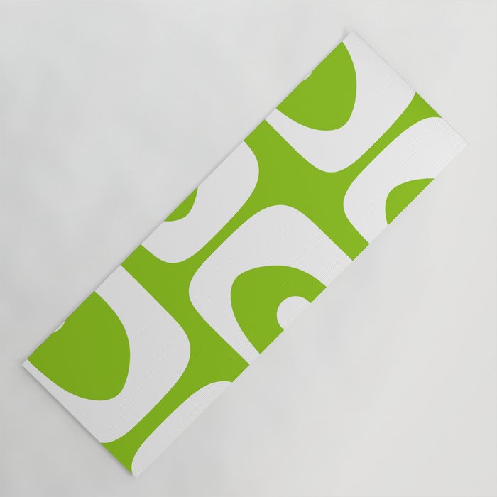 Lime Green Mid Century Modern Piquet Abstract Pattern with White Yoga Mat Gallery Image 1