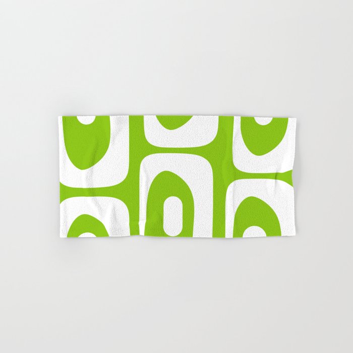 Lime Green Mid Century Modern Piquet Abstract Pattern with White Bath Towel Gallery Image 1