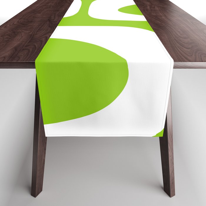 Lime Green Mid Century Modern Piquet Abstract Pattern with White Table Runner Gallery Image 1