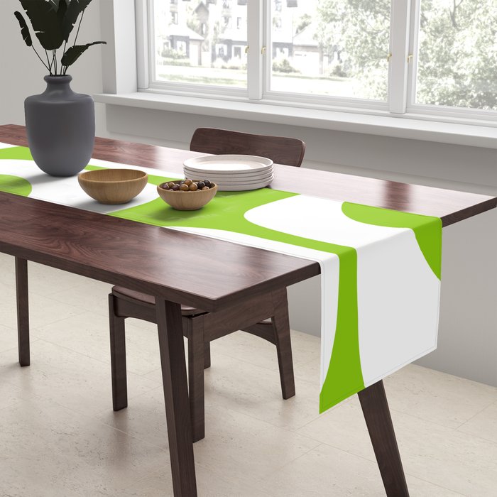 Lime Green Mid Century Modern Piquet Abstract Pattern with White Table Runner Gallery Image 2