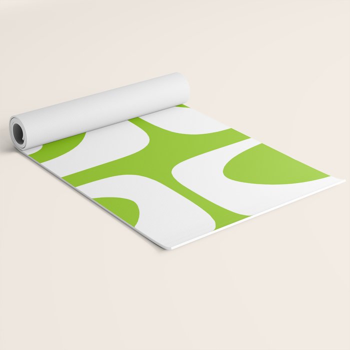Lime Green Mid Century Modern Piquet Abstract Pattern with White Yoga Mat Gallery Image 2