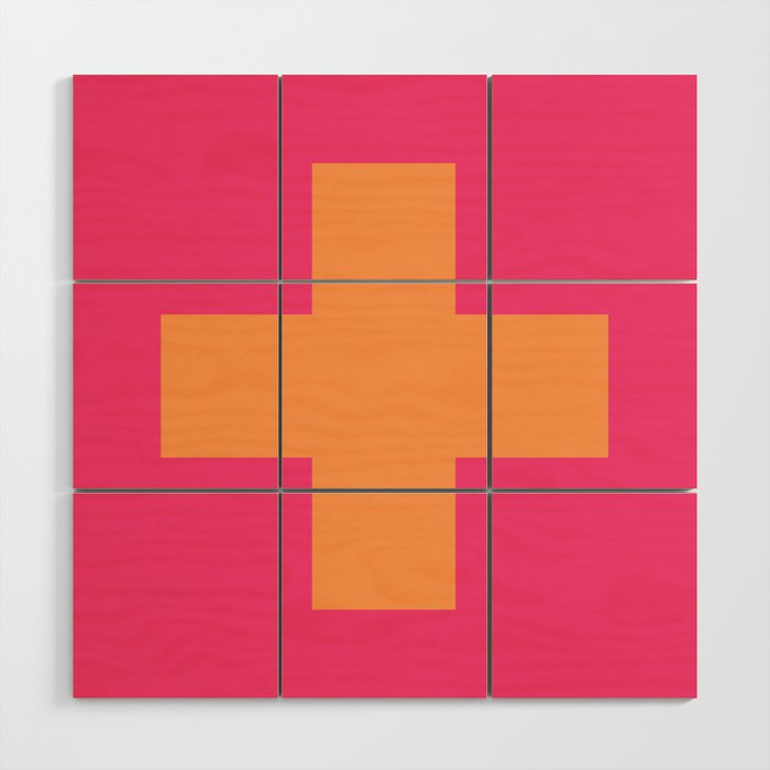 Swiss Cross Symbol in Pink and Orange Wood Wall Art Gallery Image 1
