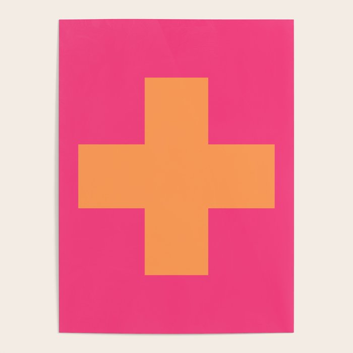 Swiss Cross Symbol in Pink and Orange Poster Gallery Image 1