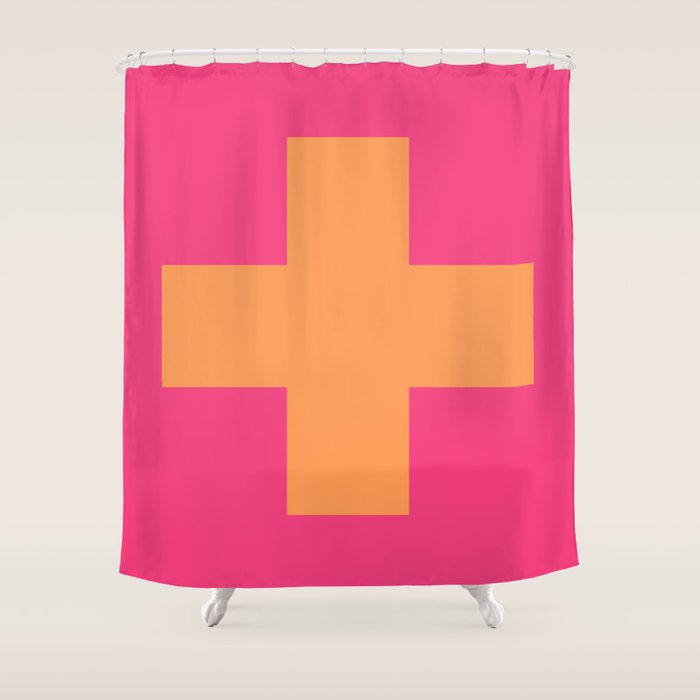 Swiss Cross Symbol in Pink and Orange Shower Curtain Gallery Image 1