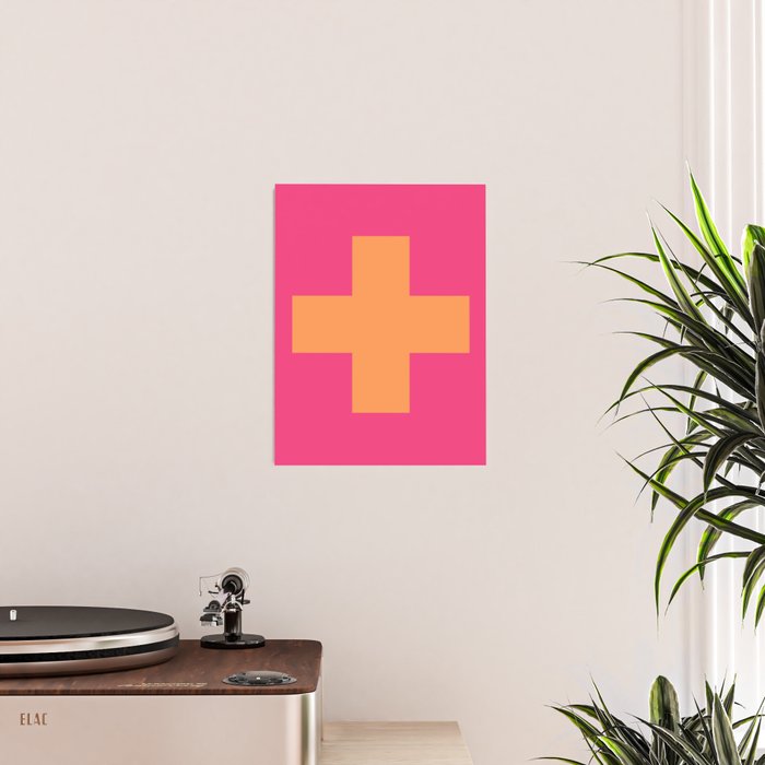 Swiss Cross Symbol in Pink and Orange Poster Gallery Image 2