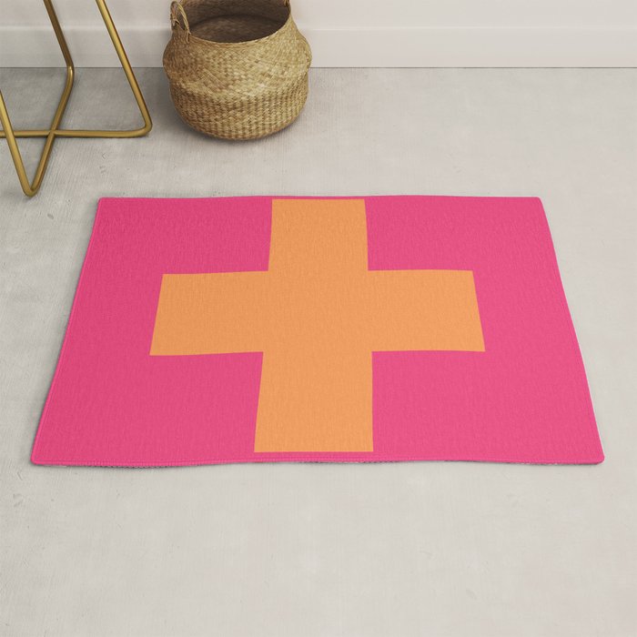 Swiss Cross Symbol in Pink and Orange Rug Gallery Image 1