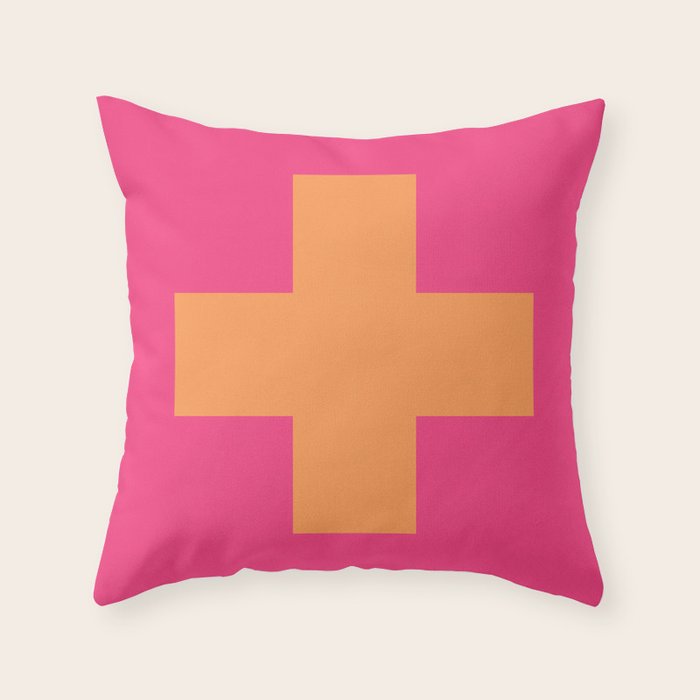 Swiss Cross Symbol in Pink and Orange Throw Pillow Gallery Image 6