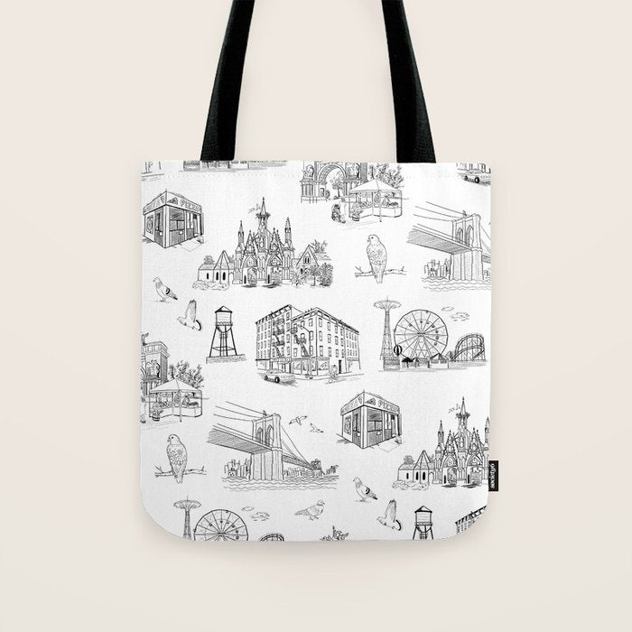 Brooklyn Toile - Black and White Tote Bag Gallery Image 1