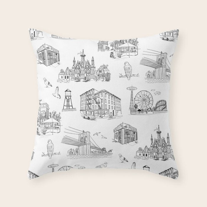 Brooklyn Toile - Black and White Throw Pillow Gallery Image 1