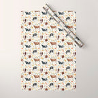 Cows with Pink and Yellow Flowers on Cream, Cow Illustration, Floral Wrapping Paper Gallery Image 1