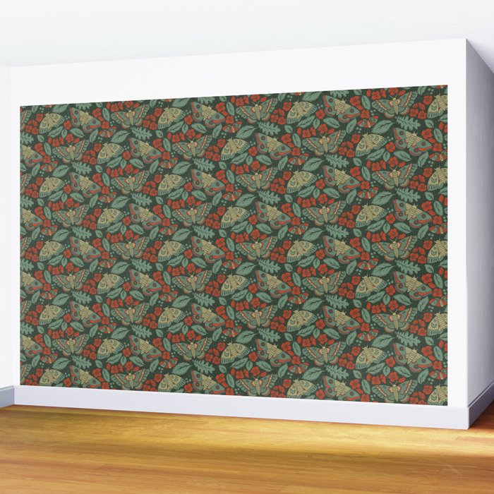 Moths in Emerald Twilight Wall Mural Gallery Image 2