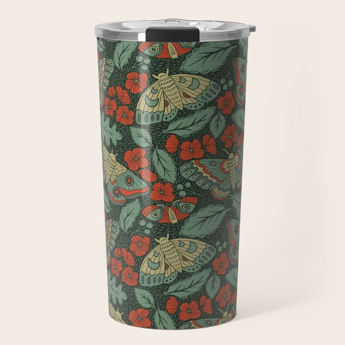 Moths in Emerald Twilight Travel Mug Gallery Image 1