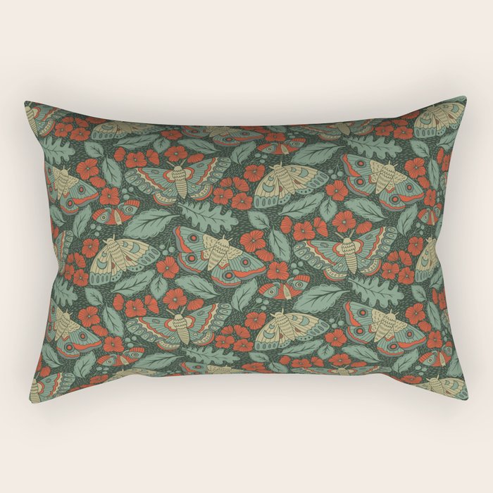 Moths in Emerald Twilight Rectangular Pillow Gallery Image 2