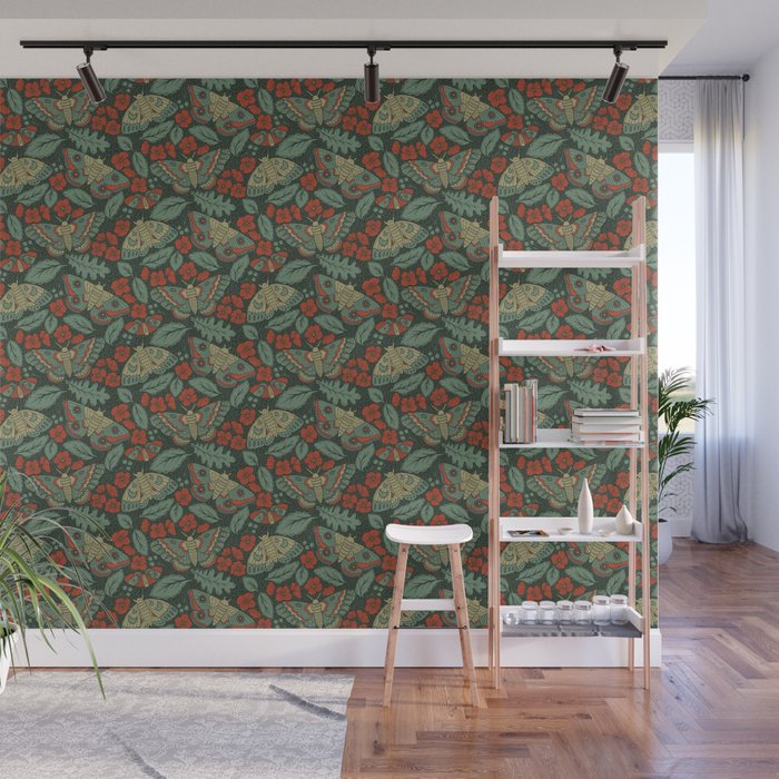 Moths in Emerald Twilight Wall Mural Gallery Image 1