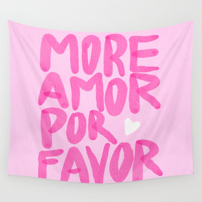 Pink Maximalist Quote - More Amor Wall Tapestry Gallery Image 4