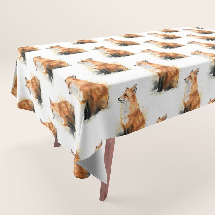 Fox Watercolor Red Fox Painting Tablecloth Gallery Image 1