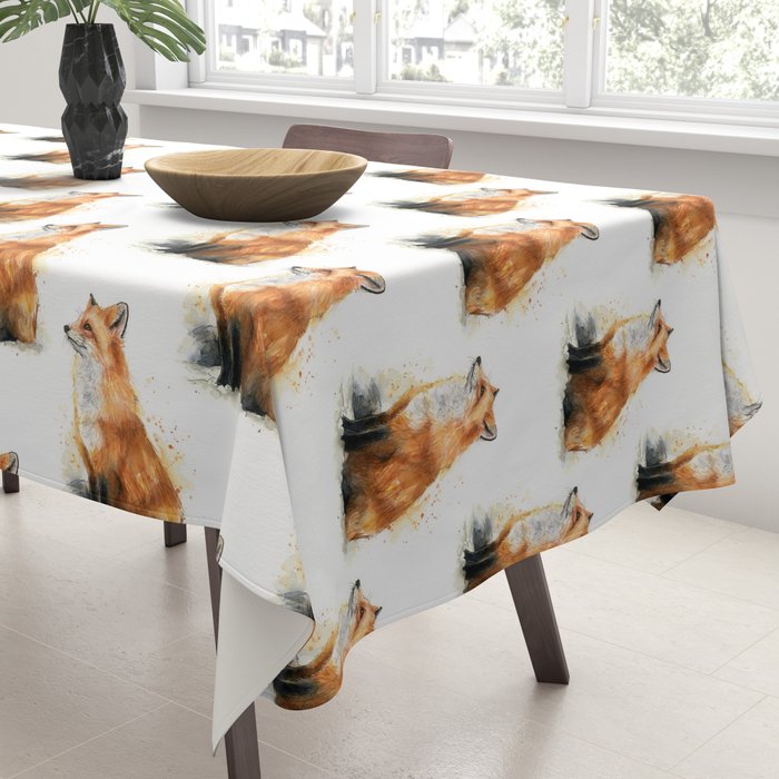 Fox Watercolor Red Fox Painting Tablecloth Gallery Image 3