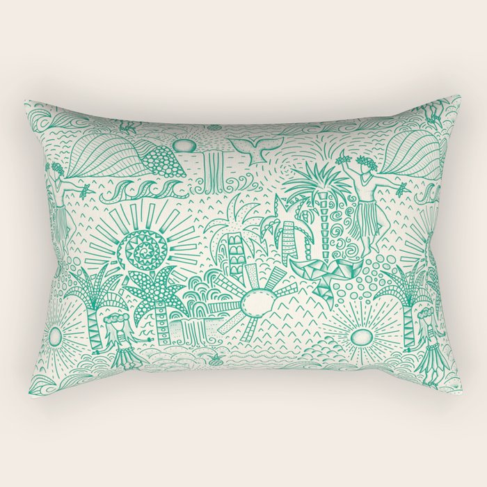 Hawaiian Hula Dancer Toile - Green Rectangular Pillow Gallery Image 2