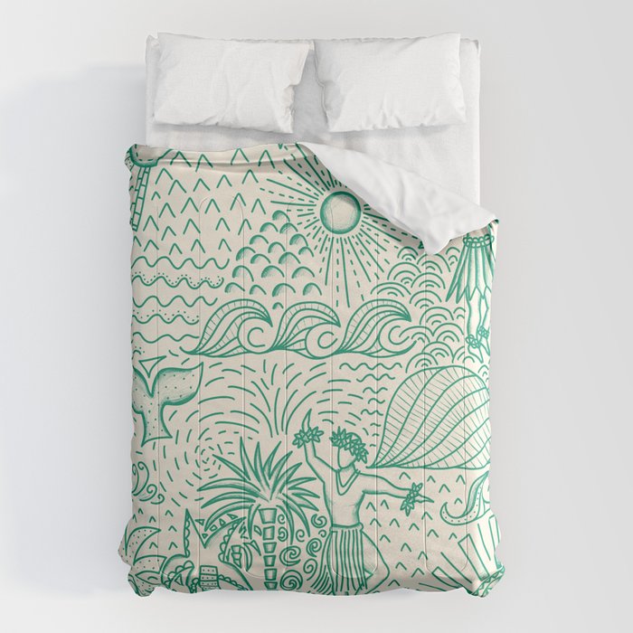 Hawaiian Hula Dancer Toile - Green Comforter Gallery Image 1