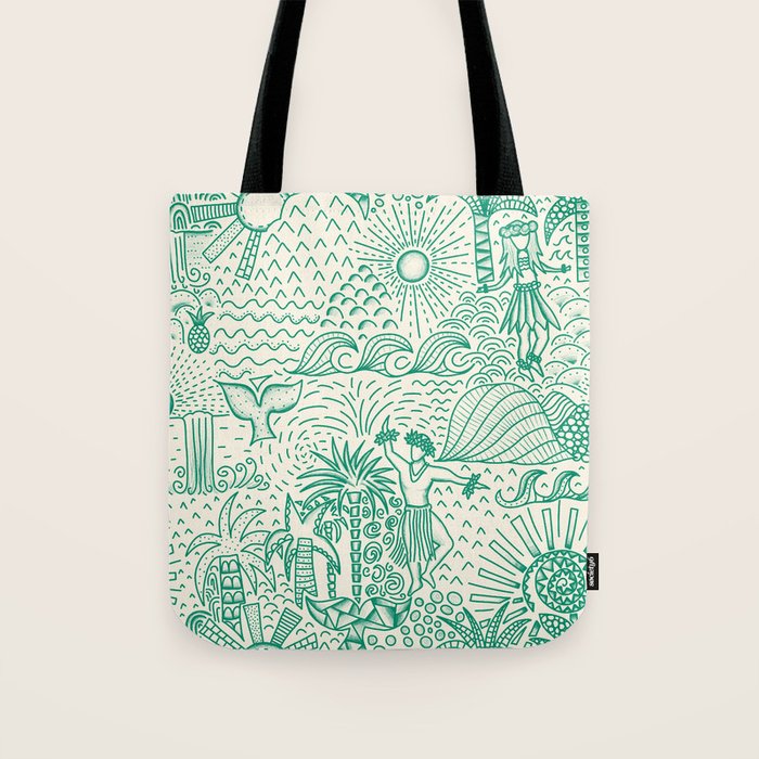 Hawaiian Hula Dancer Toile - Green Tote Bag Gallery Image 1