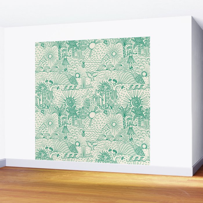 Hawaiian Hula Dancer Toile - Green Wall Mural Gallery Image 2