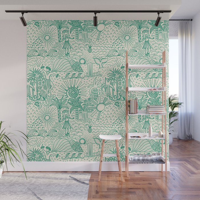 Hawaiian Hula Dancer Toile - Green Wall Mural Gallery Image 1