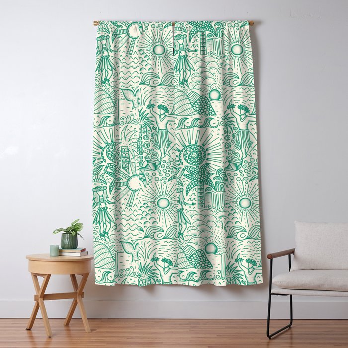 Hawaiian Hula Dancer Toile - Green Window Curtain Gallery Image 5