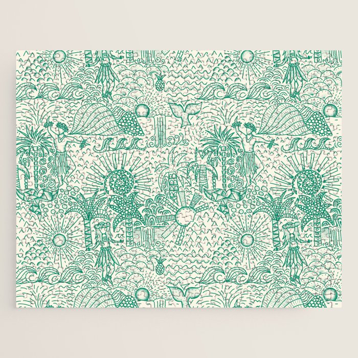 Hawaiian Hula Dancer Toile - Green Jigsaw Puzzle Gallery Image 1