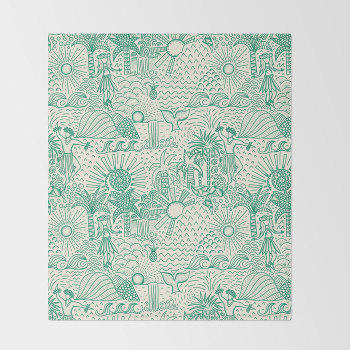 Hawaiian Hula Dancer Toile - Green Throw Blanket Gallery Image 2