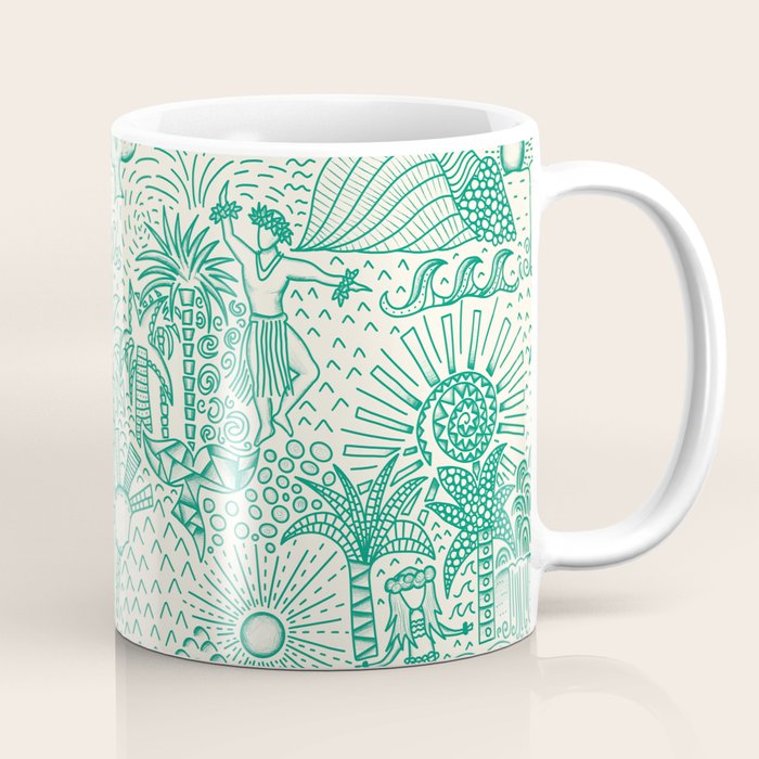 Hawaiian Hula Dancer Toile - Green Coffee Mug Gallery Image 1