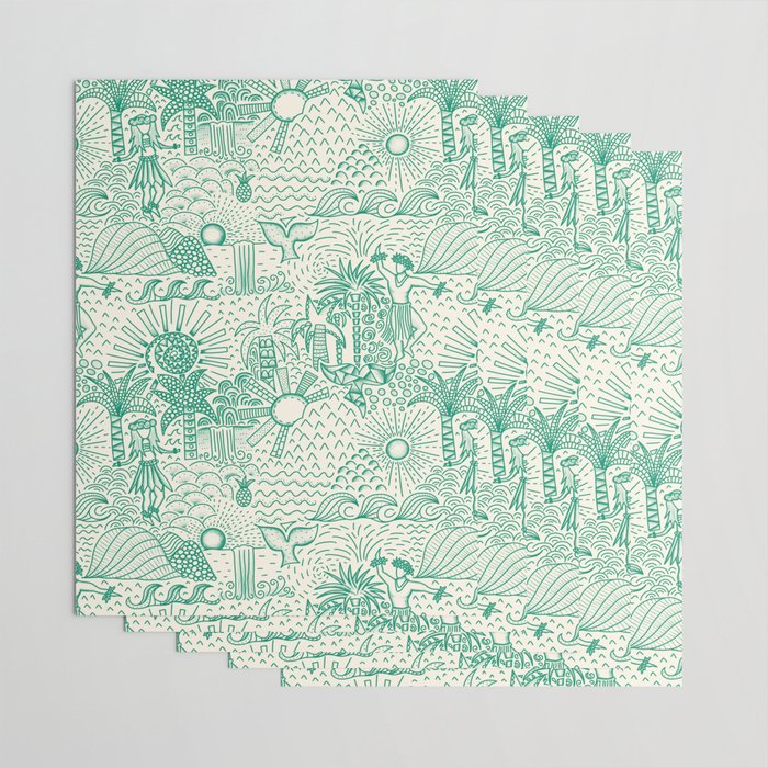 Hawaiian Hula Dancer Toile - Green Wrapping Paper Gallery Image 3
