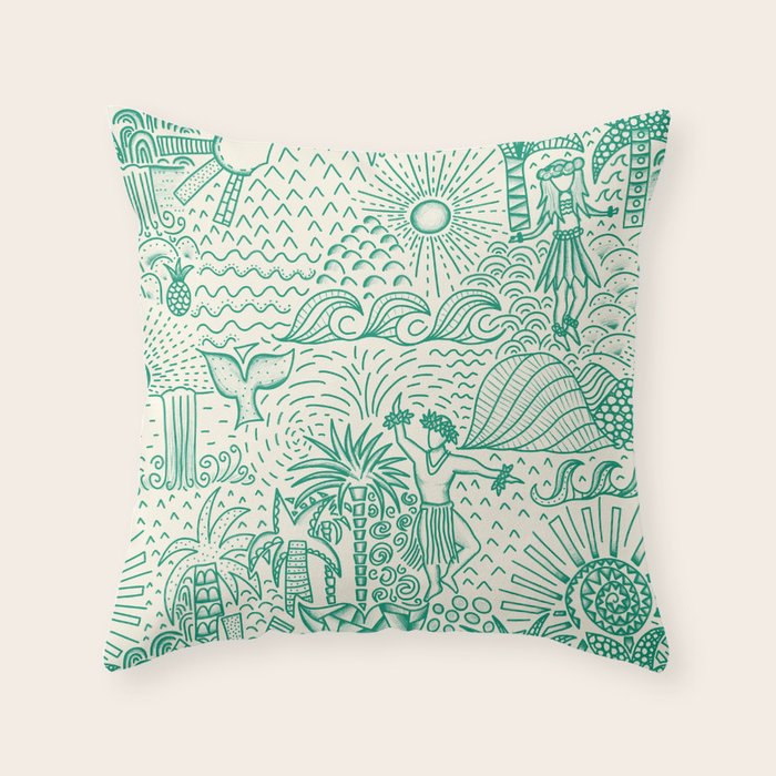 Hawaiian Hula Dancer Toile - Green Throw Pillow Gallery Image 6