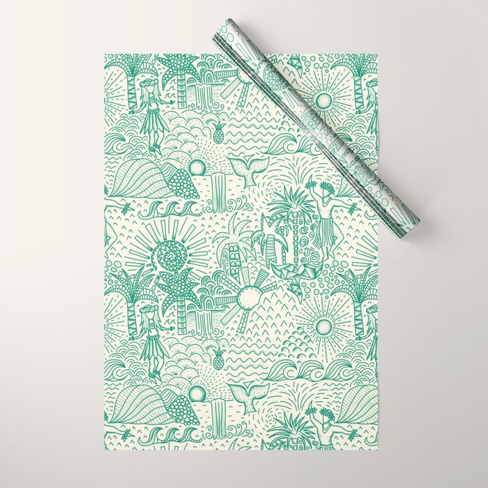 Hawaiian Hula Dancer Toile - Green Wrapping Paper Gallery Image 1