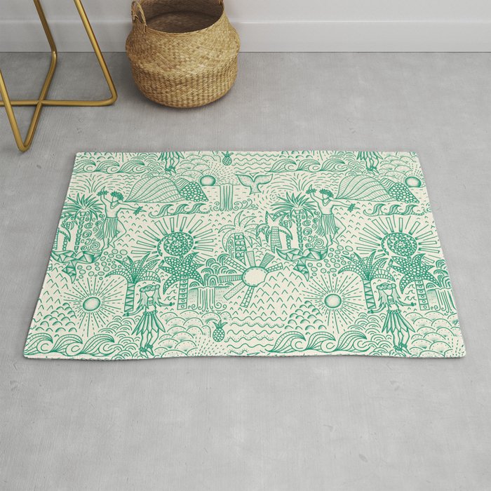 Hawaiian Hula Dancer Toile - Green Rug Gallery Image 1